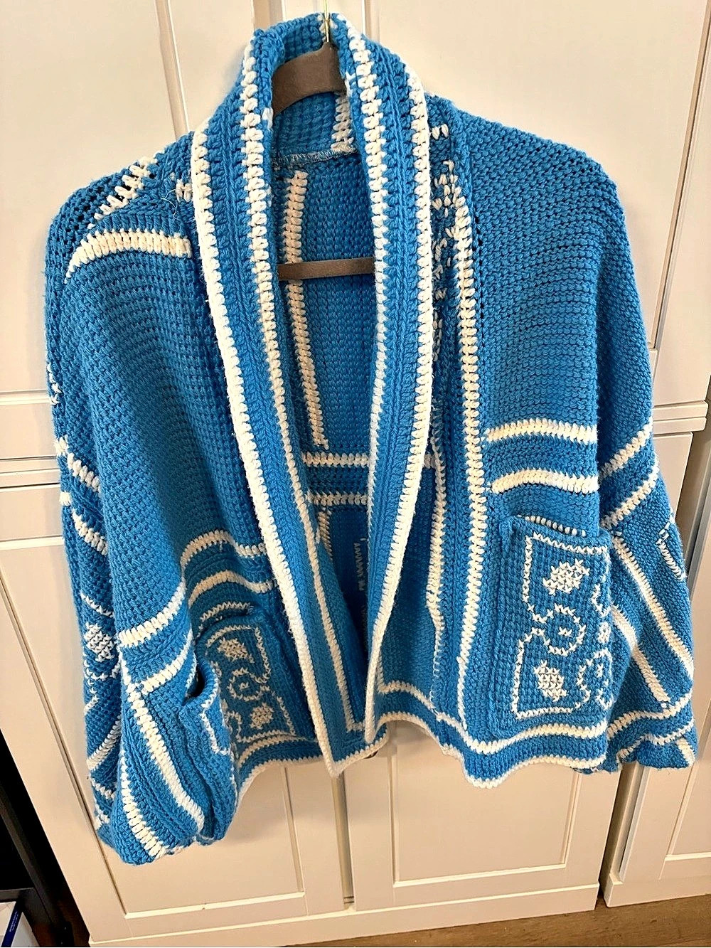 Hand Made Blue & White Patterned Cardigan